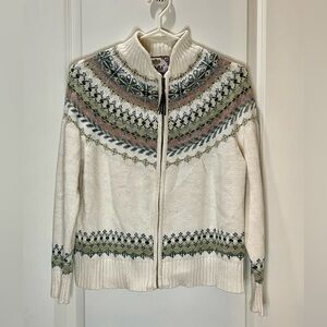 Tiara Vintage Women's Cream Patterned Cardigan Full Zip Size M